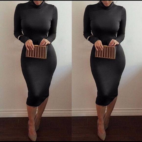 Last 1 in Black Form Fitting Bodycon Lined Dress - Picture 5 of 8